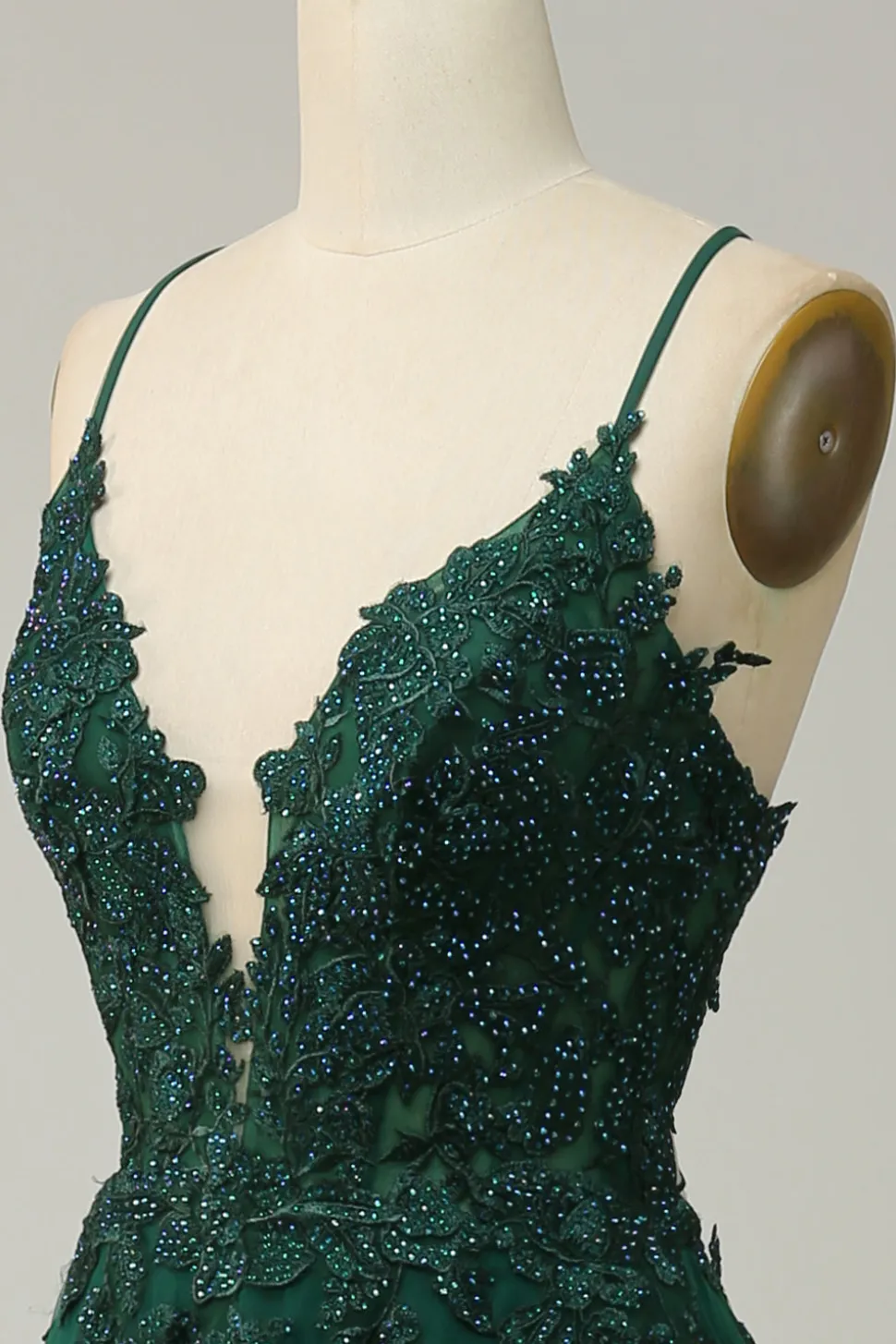 A Line Cintas de Espaguete Verde Escuro Vestidos De Cerimónia
