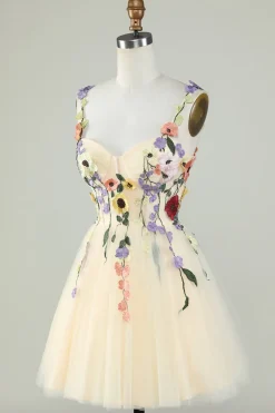 A Line Cintas de Espaguete Verde Vestido de Cocktail Com Apliques