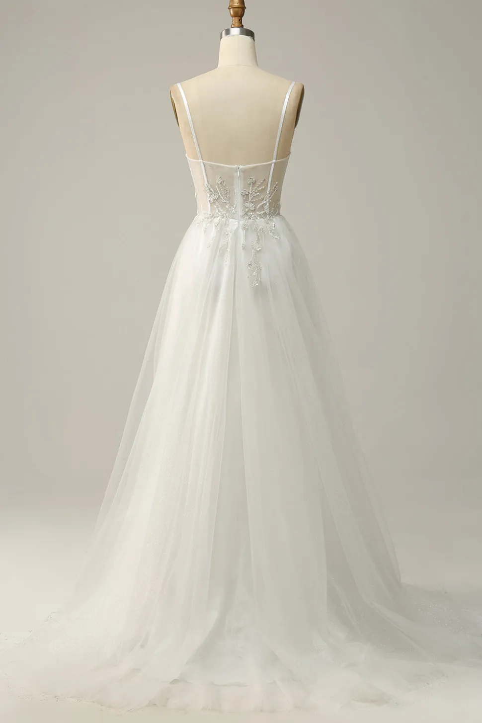 A Line Cintas de Espaguete Branco Vestido de Noiva com Apliques