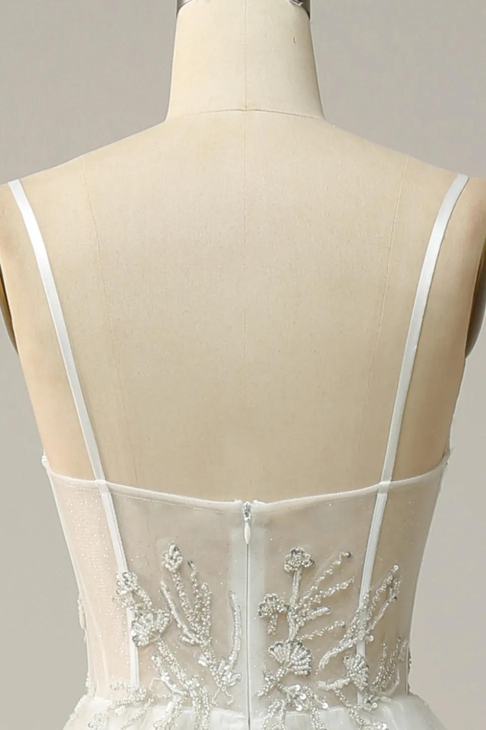 A Line Cintas de Espaguete Branco Vestido de Noiva com Apliques