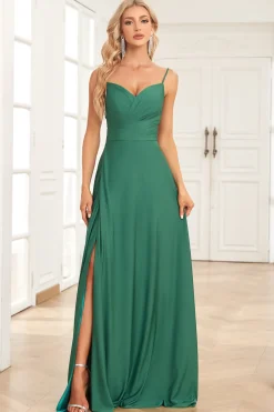 A Line Cintas de Espaguete Verde Escuro Vestido de Dama de Honra