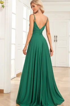 A Line Cintas de Espaguete Verde Escuro Vestido de Dama de Honra