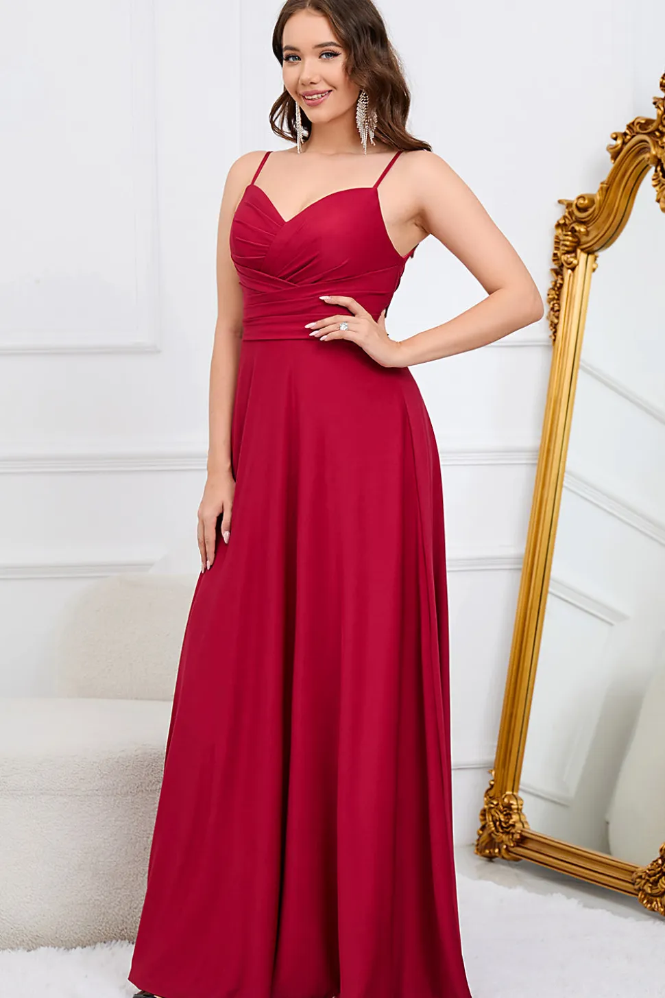 A Line Cintas de Espaguete Verde Escuro Vestido de Dama de Honra