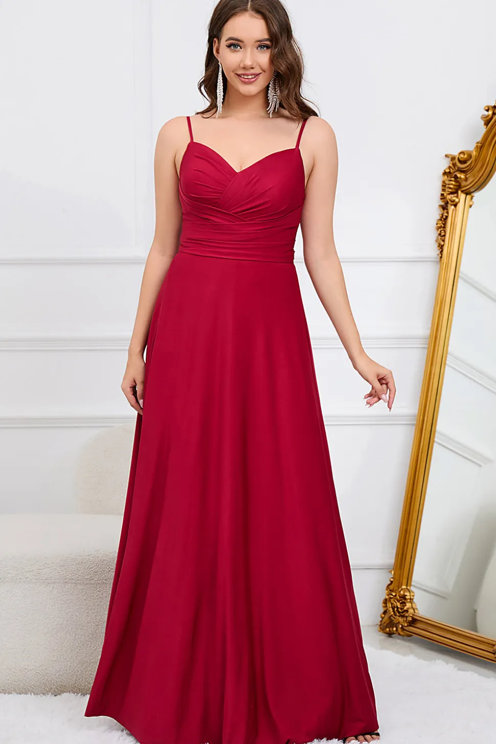 A Line Cintas de Espaguete Verde Escuro Vestido de Dama de Honra