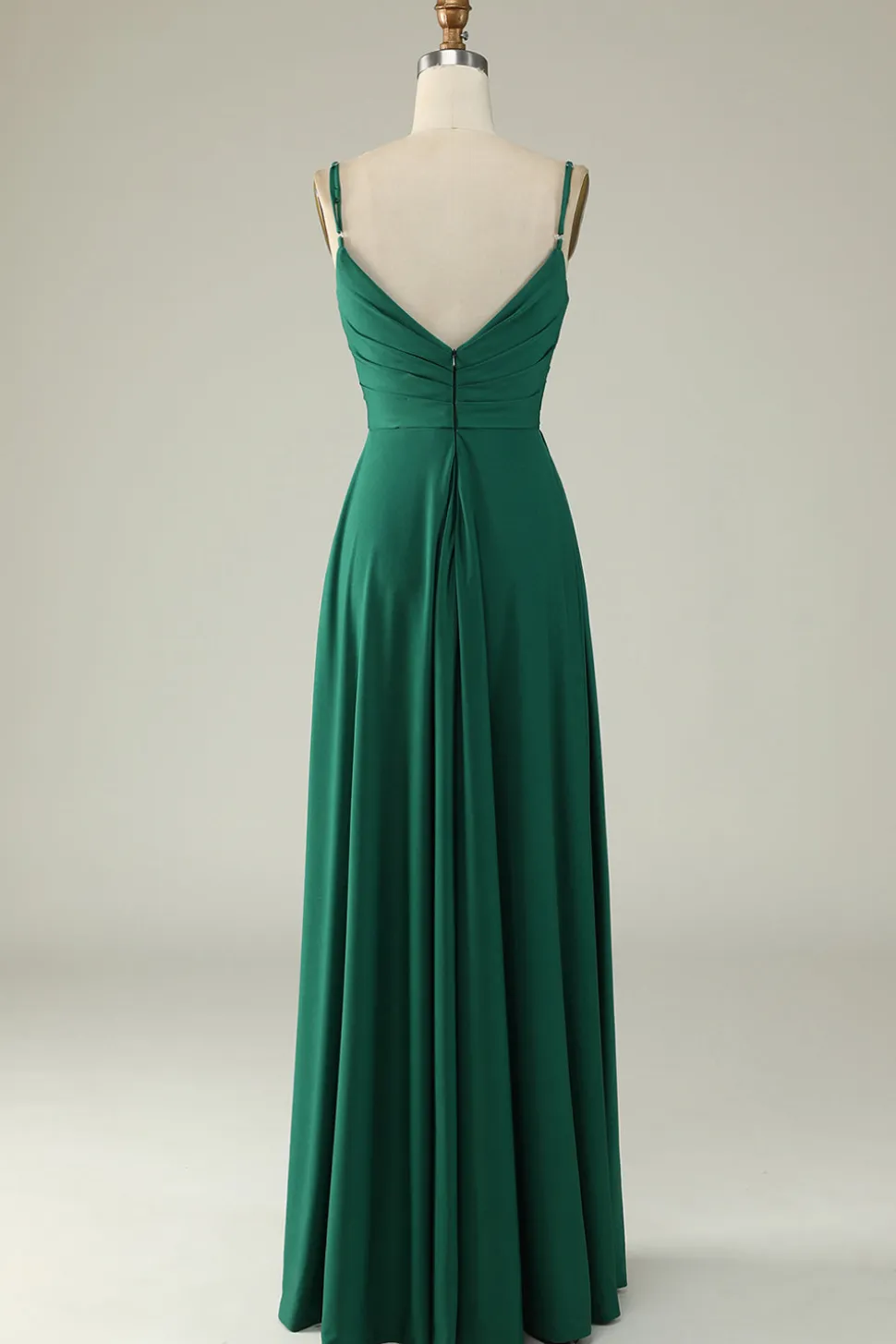 A Line Cintas de Espaguete Verde Escuro Vestido de Dama de Honra