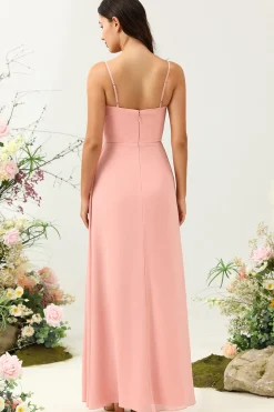 A Line Cintas de Espaguete Rosa Vestido de Dama de Honra