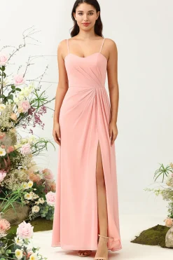 A Line Cintas de Espaguete Rosa Vestido de Dama de Honra