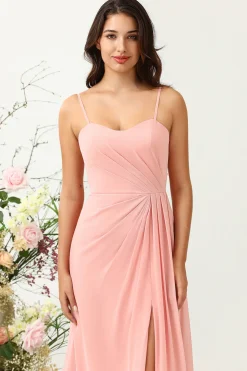 A Line Cintas de Espaguete Rosa Vestido de Dama de Honra