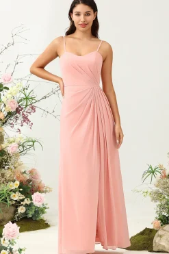 A Line Cintas de Espaguete Rosa Vestido de Dama de Honra