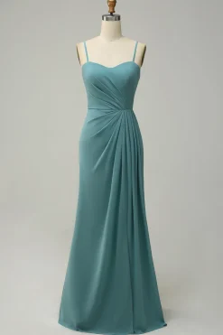 A Line Cintas de Espaguete Rosa Vestido de Dama de Honra