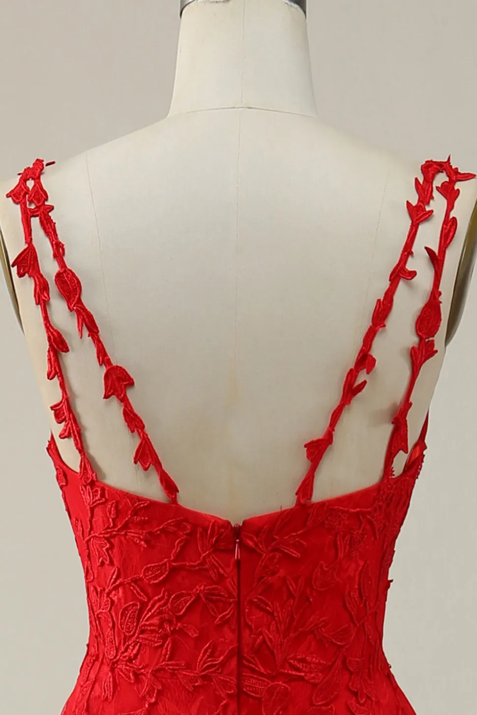 A Line Cintas de Espaguete Vermelho Vestido de Baile Com Apliques