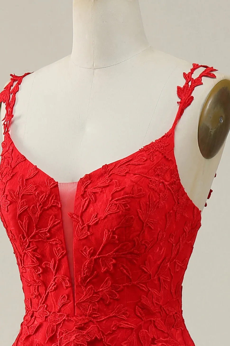 A Line Cintas de Espaguete Vermelho Vestido de Baile Com Apliques