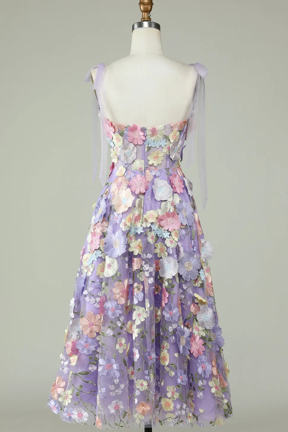 A Line Cintas de Espaguete Roxo Vestido de Baile Com Flores 3D