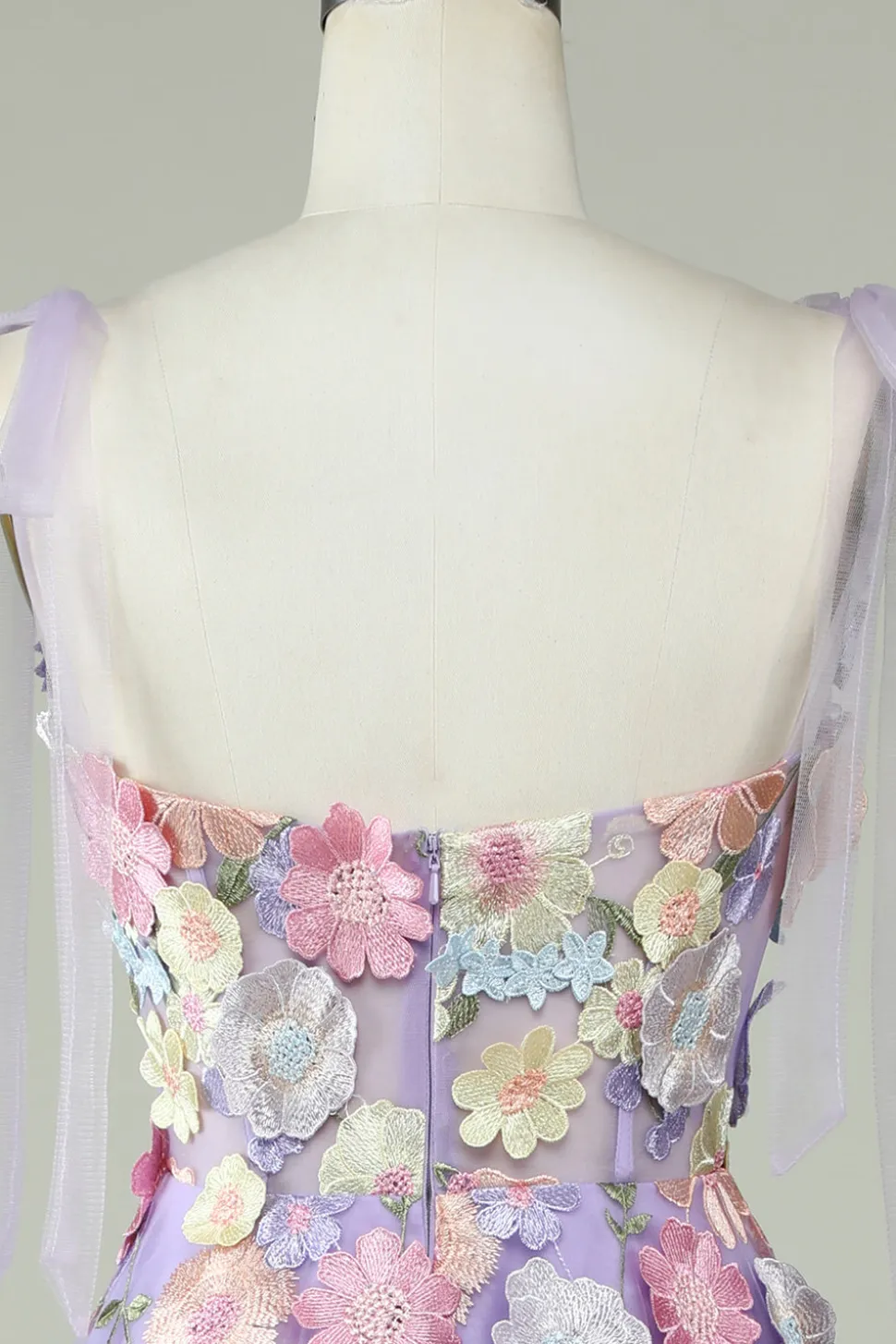 A Line Cintas de Espaguete Roxo Vestido de Baile Com Flores 3D