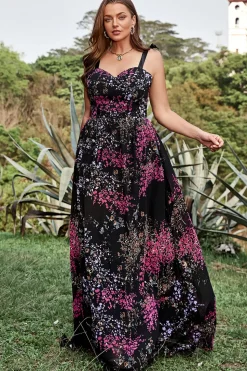 A Line Cintas de Espaguete Preto Vestidos de Noite