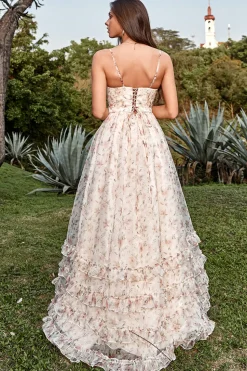 A Line Cintas de Espaguete Marfim Vestido de Festa