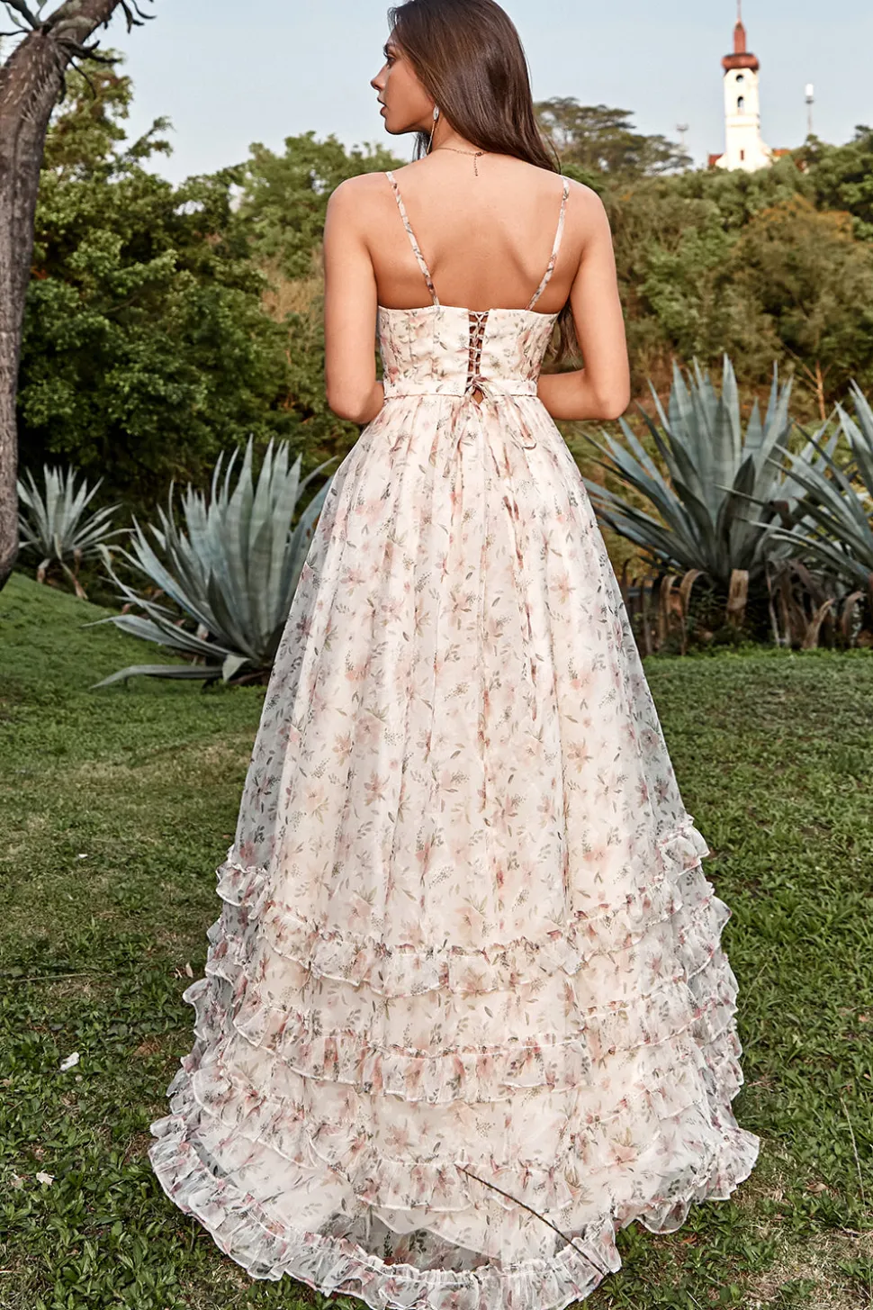 A Line Cintas de Espaguete Marfim Vestido de Festa