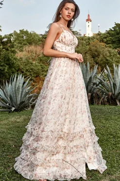A Line Cintas de Espaguete Marfim Vestido de Festa
