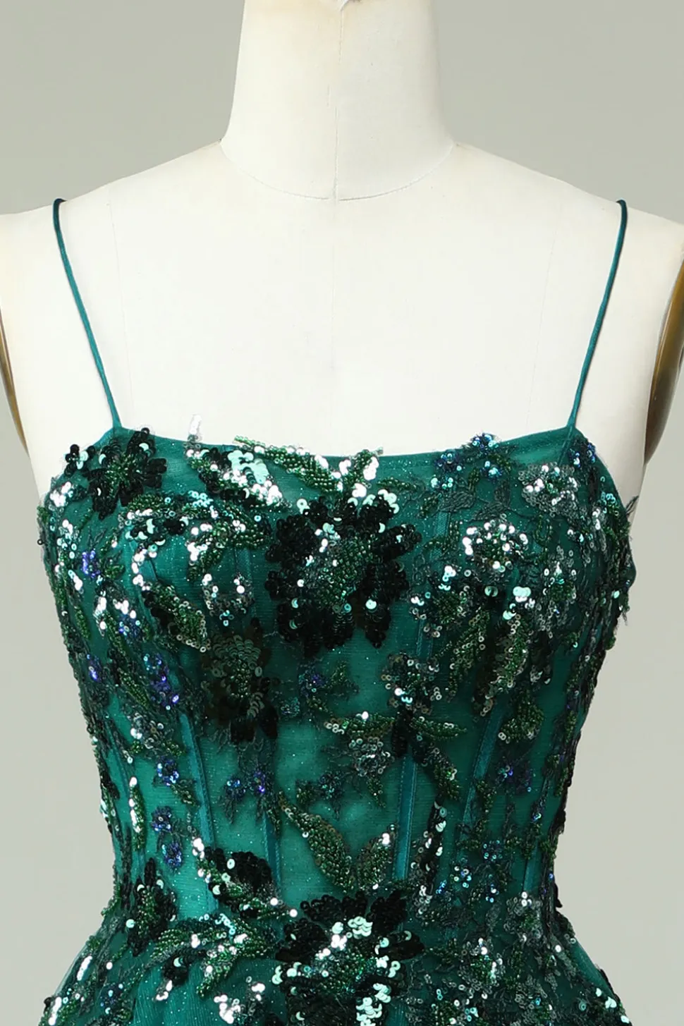 A Line Cintas de Espaguete Verde Escuro Vestido Cerimónia