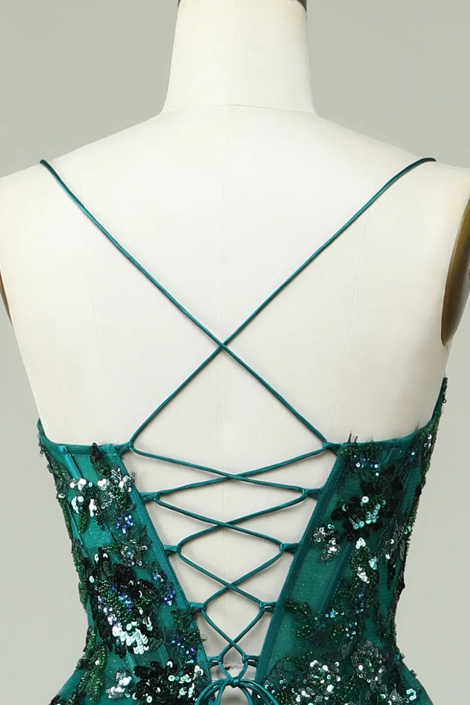 A Line Cintas de Espaguete Verde Escuro Vestido Cerimónia