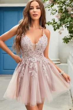 A Line Cintas de Espaguete Rosa Vestido de Cocktail