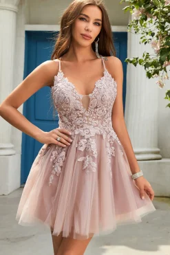 A Line Cintas de Espaguete Rosa Vestido de Cocktail