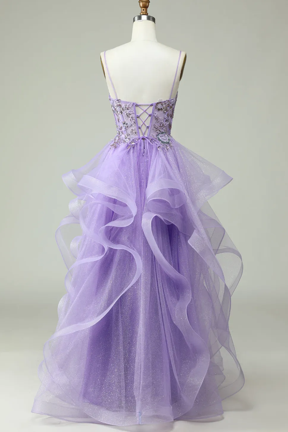 A Line Cintas de Espaguete Roxo Vestido de Baile Com Apliques