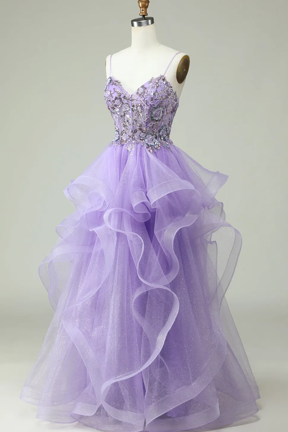 A Line Cintas de Espaguete Roxo Vestido de Baile Com Apliques