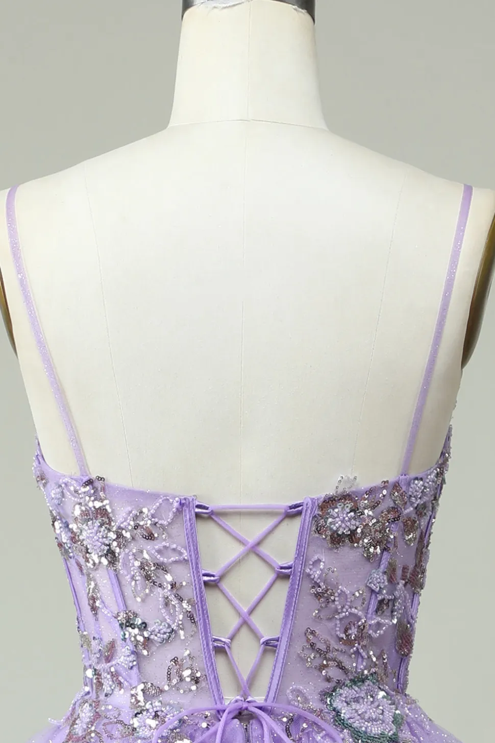 A Line Cintas de Espaguete Roxo Vestido de Baile Com Apliques