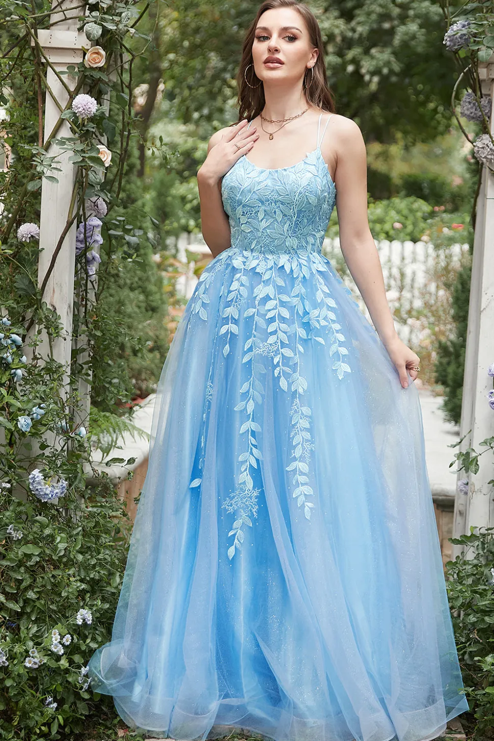 A Line Cintas de Espaguete Vestido de Festa Azul