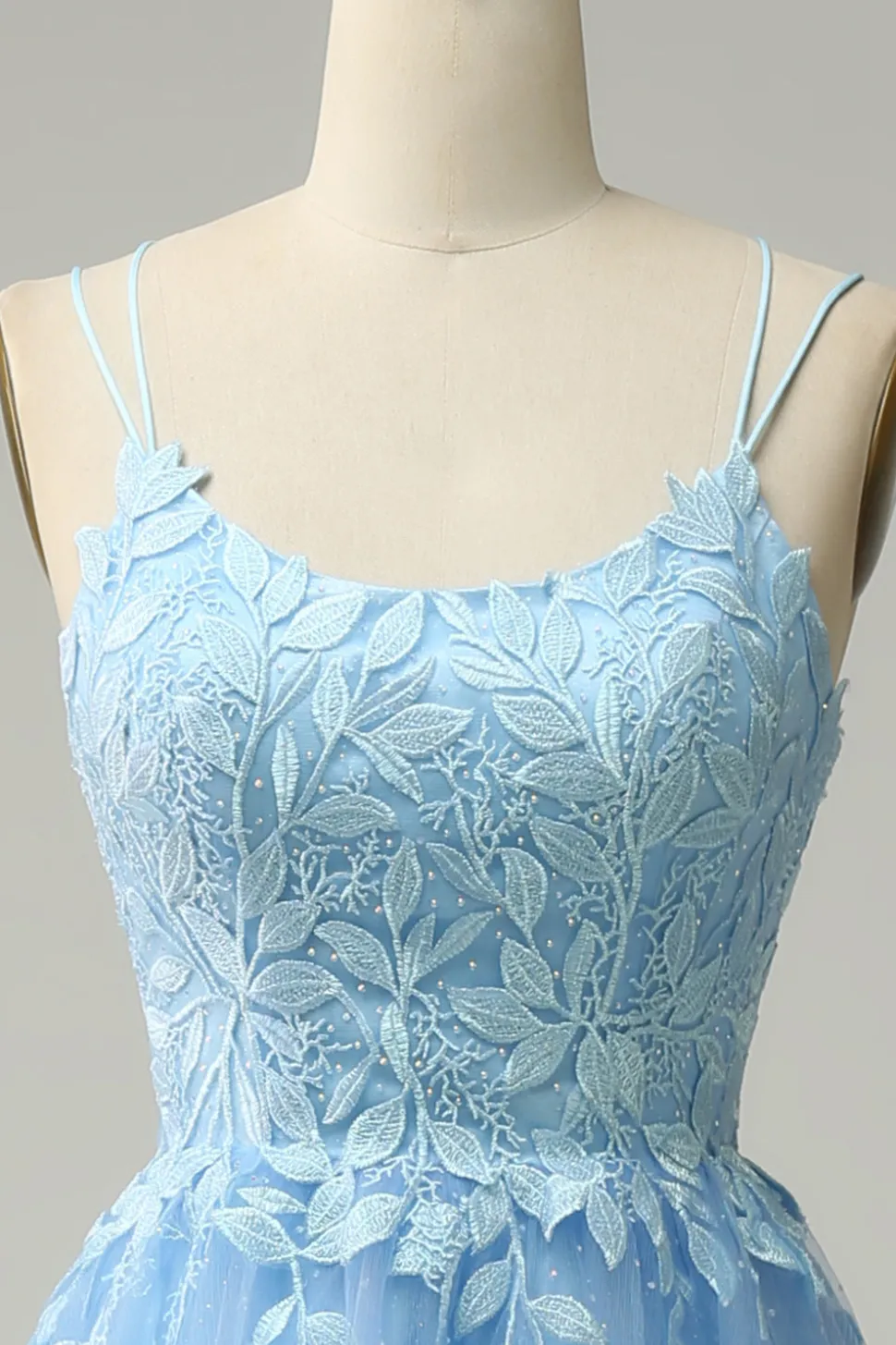 A Line Cintas de Espaguete Vestido de Festa Azul