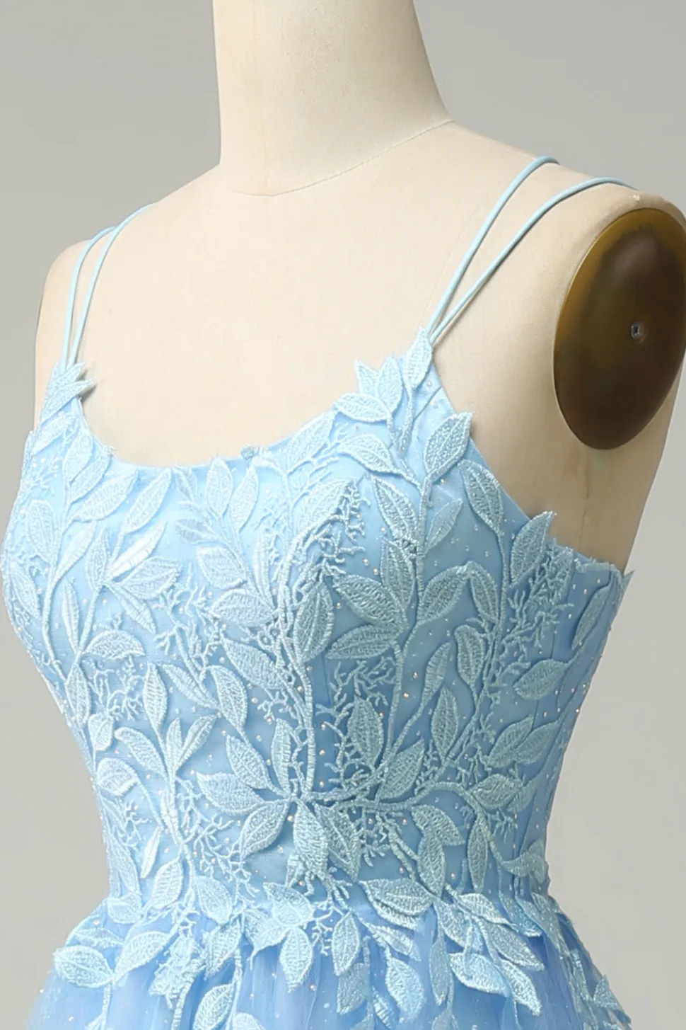 A Line Cintas de Espaguete Vestido de Festa Azul