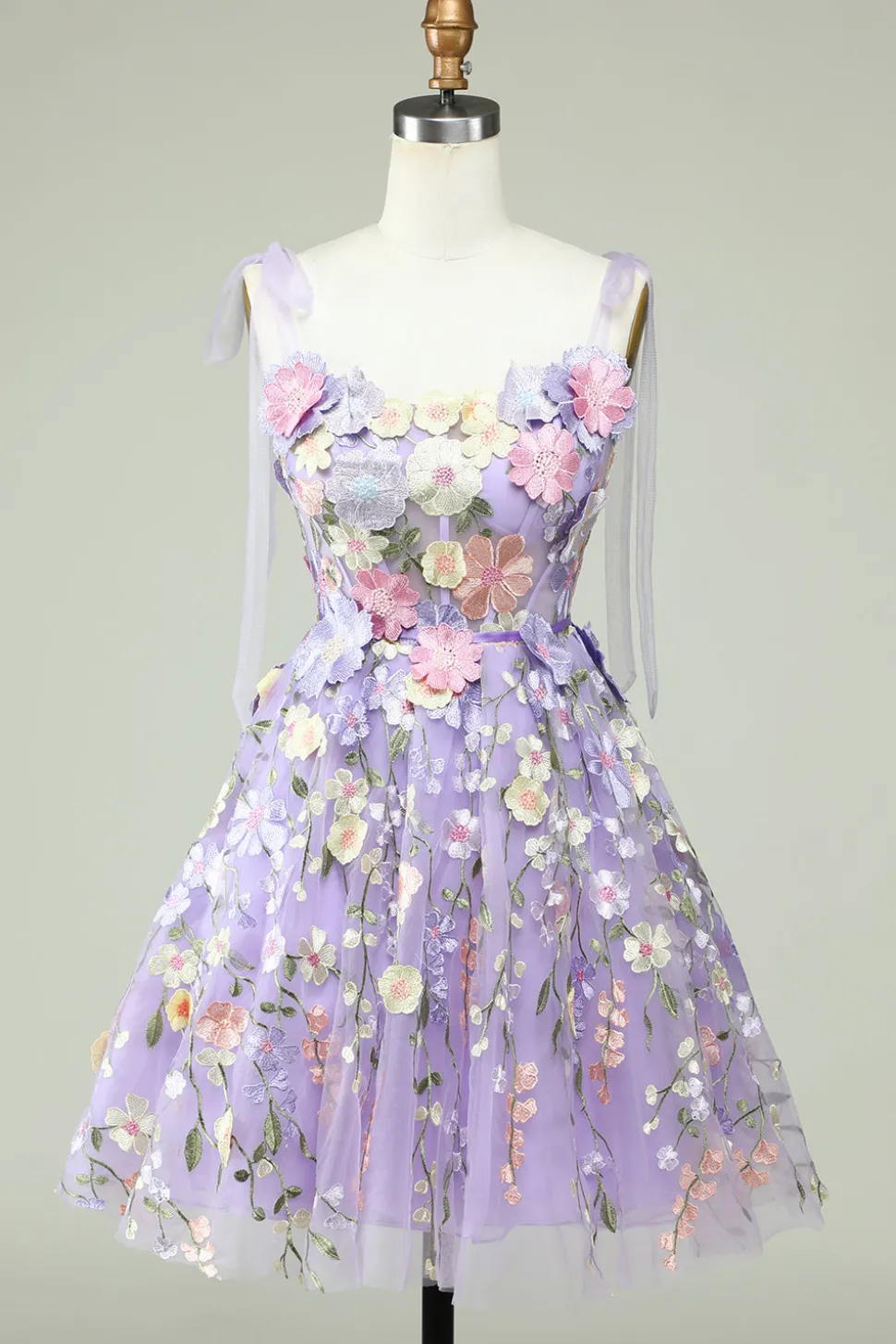 A Line Cintas de Espaguete Roxo Vestido de Cocktail Com Flores 3D