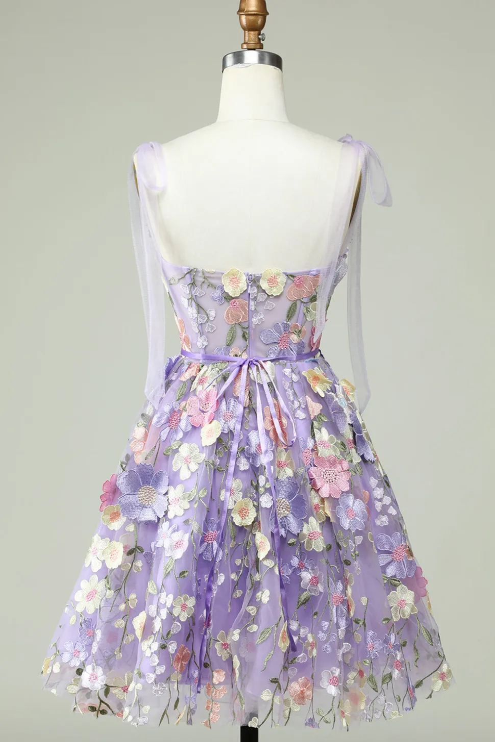A Line Cintas de Espaguete Roxo Vestido de Cocktail Com Flores 3D