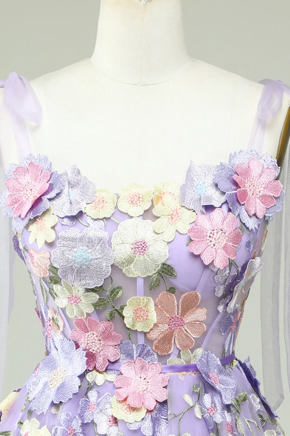 A Line Cintas de Espaguete Roxo Vestido de Cocktail Com Flores 3D