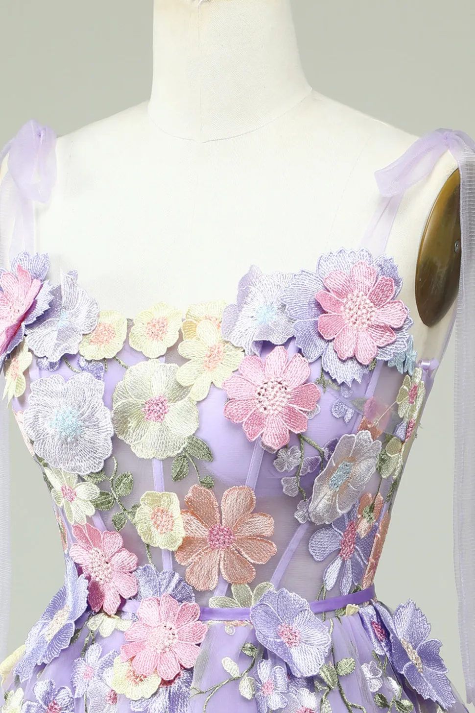 A Line Cintas de Espaguete Roxo Vestido de Cocktail Com Flores 3D