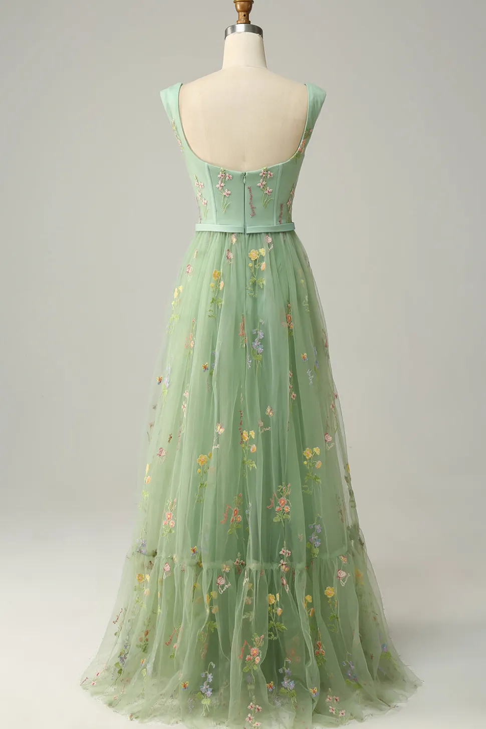 A Line Cinza Azul Vestido Cerimónia Com Bordado