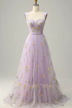 A Line Cinza Azul Vestido Cerimónia Com Bordado