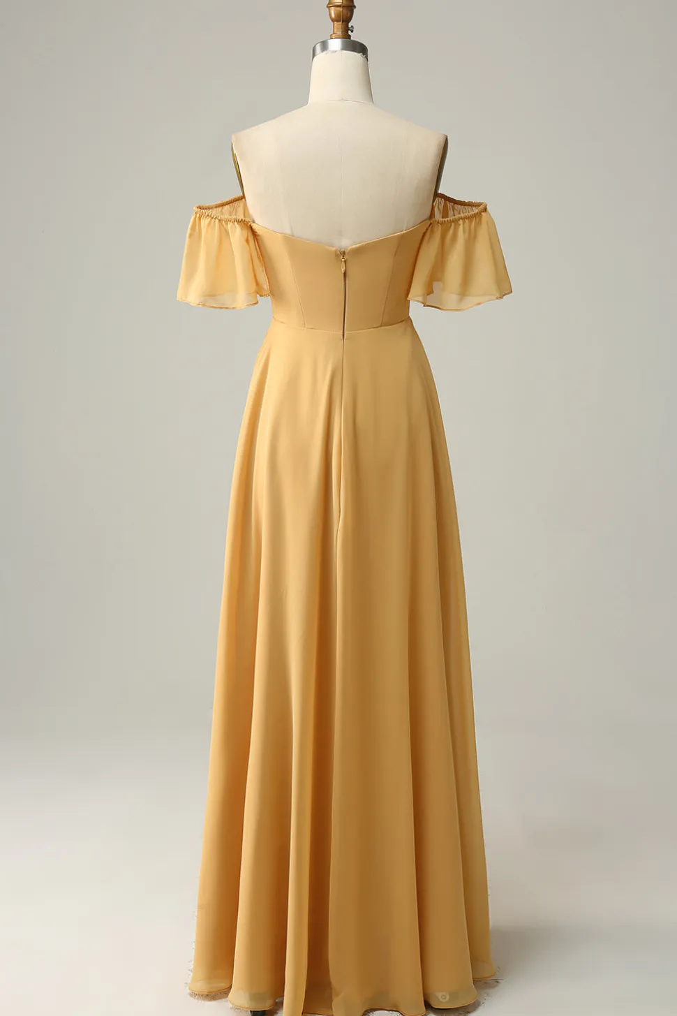 A Line Fora do Ombro Amarelo Flor Estampado Vestido de Dama de Honor