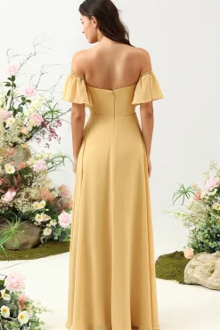 A Line Fora do Ombro Amarelo Vestido de Dama de Honor