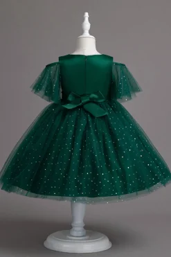 A Line Fora do Ombro Borgonha Vestido de Menina Tule