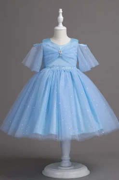 A Line Fora do Ombro Borgonha Vestido de Menina Tule