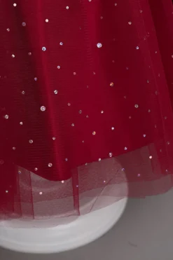 A Line Fora do Ombro Borgonha Vestido de Menina Tule