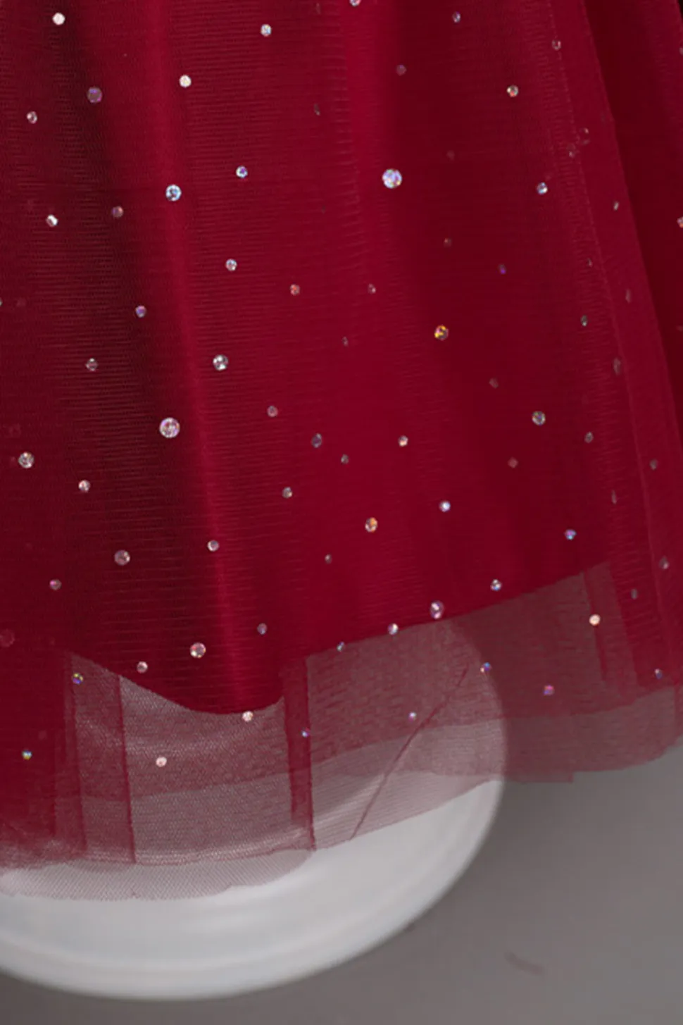 A Line Fora do Ombro Borgonha Vestido de Menina Tule