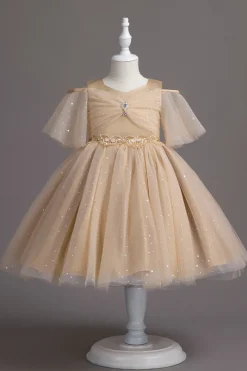 A Line Fora do Ombro Borgonha Vestido de Menina Tule