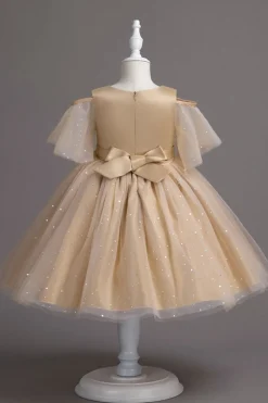 A Line Fora do Ombro Borgonha Vestido de Menina Tule