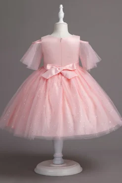 A Line Fora do Ombro Borgonha Vestido de Menina Tule