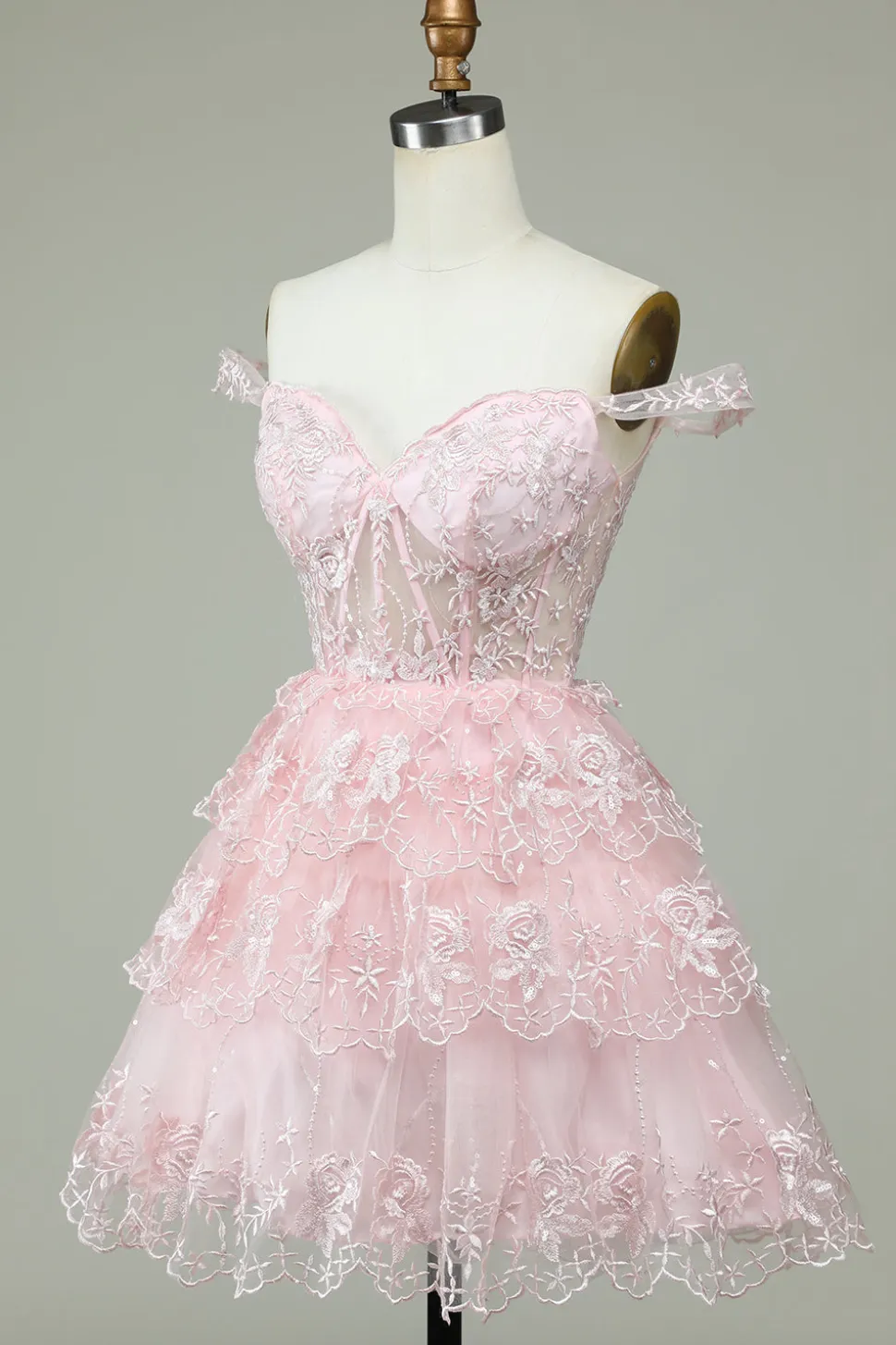 A Line Fora do Ombro Rosa Vestido de Cocktail