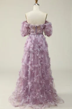 A Line Fora do Ombro Roxo Vestido de Baile