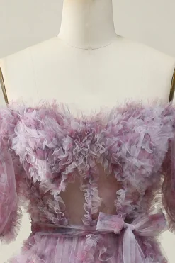 A Line Fora do Ombro Roxo Vestido de Baile